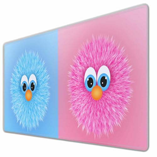 Cute Fuzzy Cartoon Characters Gaming Mouse Pad Blue Pink Kawaii Animal Designs Large Full Desk Keyboard Mousepad for Computer,Home,Office 35.4"X15.7" - color: Fuzzy characters