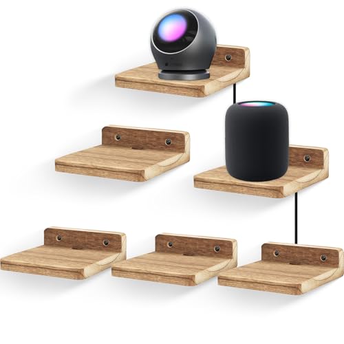 Small Floating Shelf for Wall,5 Inch Wooden Wall shelf Set of 6,Mini Speaker, Baby Monitor,Cameras，Figurines Display Stand, for Bedroom, Gaming Room, Living Room, Bathroom(Carbonized Black) - color: Carbonized Black, size: 6 Pcs