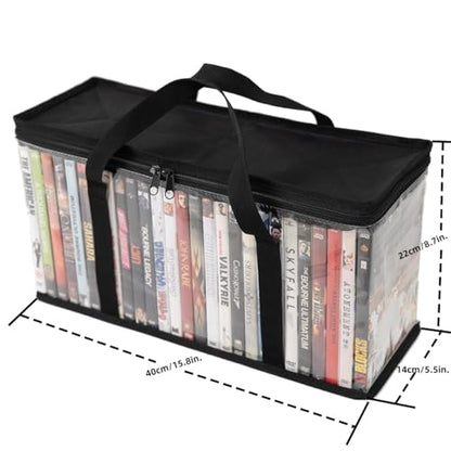 Set of 2 DVD Storage Bags,Transparent PVC Media Storage,Media Organizer Bag for DVDs, CDs, Video Games, VHS Box, Video Game Disks,With Reinforced Carrying handles (2, Medium) - size: Medium