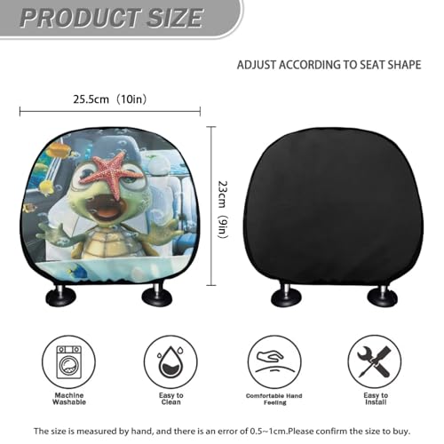 Cute Sea Turtle Car Seat Headrest Protector Set of 2 Pcs Vehicle Seat Pillow Covers Stretchy Auto Seats Headrest Cover Universal Auto Interior Accessories - color: Cute Sea Turtle