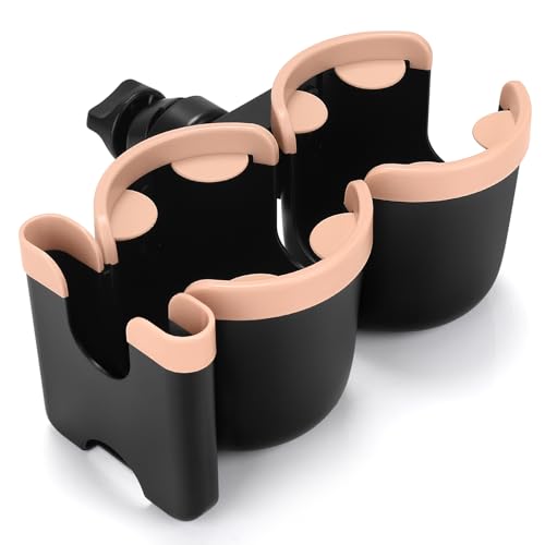 Accmor Stroller Cup Holder with Phone Holder, Bike Cup Holder, Universal Cup Holder for Uppababy Nuna Doona Strollers, 2-in-1 Cup Holder for Walker, Wheelchair, Scooter - color: Double Holder-Pink