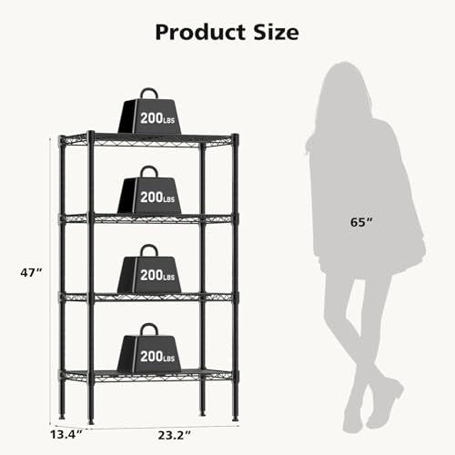 DUMOS 4-Tier Metal Wire Storage Shelves, Adjustable Standing Storage Rack Shelf, Heavy Duty Steel Shelving Unit Organizers for Kitchen Bathroom Pantry Garage, 23.3" Wx13.4 Dx47 H, Black - size: 4 Tier-47"H without wheels
