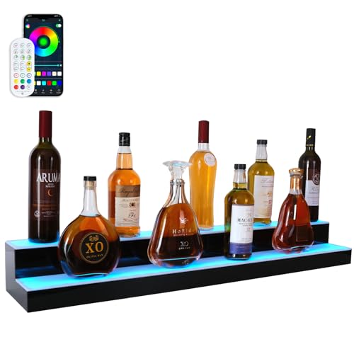 Led Lighted Liquor Bottle Display Shelf, 30 Inch 2 Tier Whiskey Rack, Support USB, Bar Stand with RF Remote & App Control, Illuminated Acrylic Lighting Shelves for Home Bar, Party - size: 30" 2 step