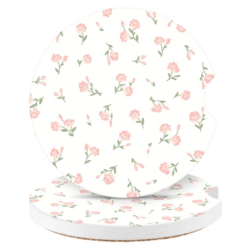 Vintage Flowers Car Coasters,Absorbent 2 Pack for Cup Holders with Finger Notch,2.56 inches Ceramics Heat Resistant Anti Slip Cork Base Car Drinks Coasters Auto Cup Holder - color: Vintage Flowers2