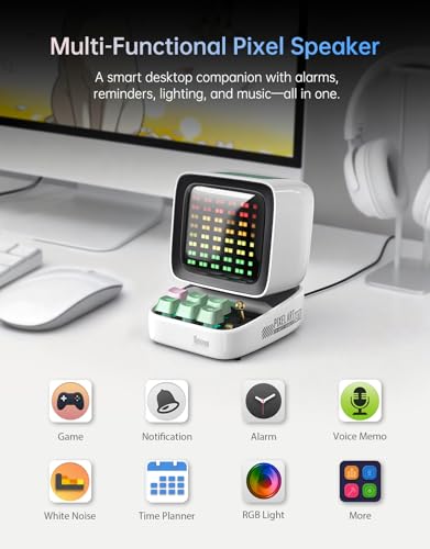 Divoom Ditoo Pro Retro Pixel Art Game Bluetooth Speaker with 16X16 LED App Controlled Front Screen (White) - color: White