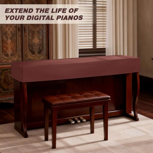 Explore Land 88 Keys Digital Piano Dust Cover with Music Stand Opening and Pockets - Waterproof Leatherette Electronic Keyboard Cover Fits for Most Piano(Burgundy) - color: Burgundy