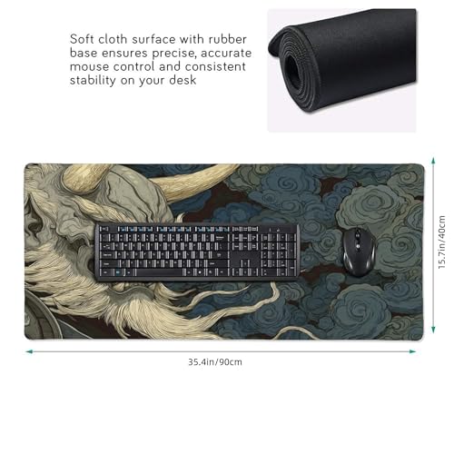 Large Japanese Mouse Pad, XXL Extended Gaming Keyboard Mat,Japanese Demon Mask Design,Waterproof Anti-Slip Rubber Base,Suitable for Gaming and Office use, Laptop Desk Protector 35.4 x 15.7 Inches - color: Samurai