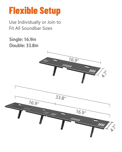 Soundbar Mount, No Drilling Steel TV Top Shelf Fits Most of Sound Bars Up to 15 Lbs, Universal Sound Bar TV Mount Bracket, Sound Bar Stand Compatible with Samsung, Sony, LG,Bose, 16.9x4.7inch - size: 16.9"