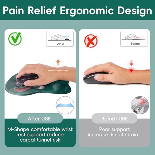Mouse Pad with Wrist Rest Ergonomic Mouse Pad with Comfortable M-Shape Pain Relief Wrist Support Non-Slip PU Base Mousepad for Laptop, Office & Home (Green Elephant) - color: Green Elephant