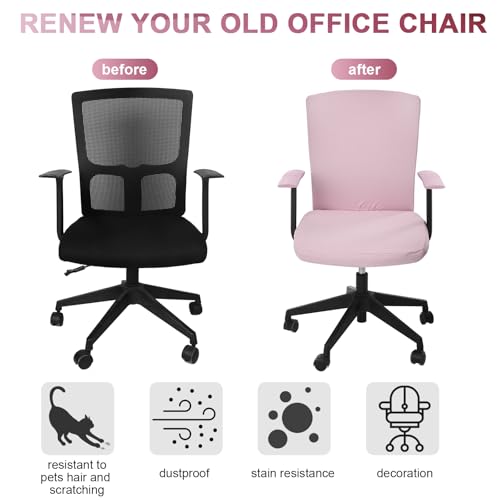 Tallew 4 Pcs Office Chair Covers Set Computer Universal Protective Stretchable Chair Seat Covers Desk Armrest Slipcovers Pads Office Cushion Backrest for Rotating(Pink) - color: Pink