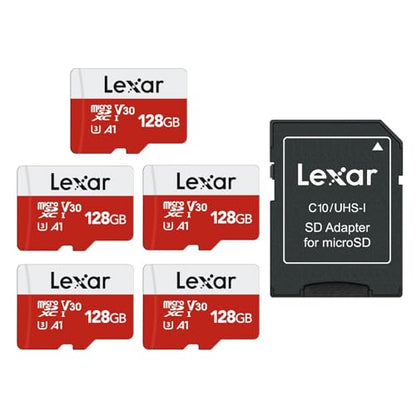 Lexar E-Series 128GB Micro SD Card 5 Pack, microSDXC UHS-I Flash Memory Card with Adapter, 100MB/s, C10, U3, A1, V30, Full HD, 4K UHD, High Speed TF Card - color: 128GB x5