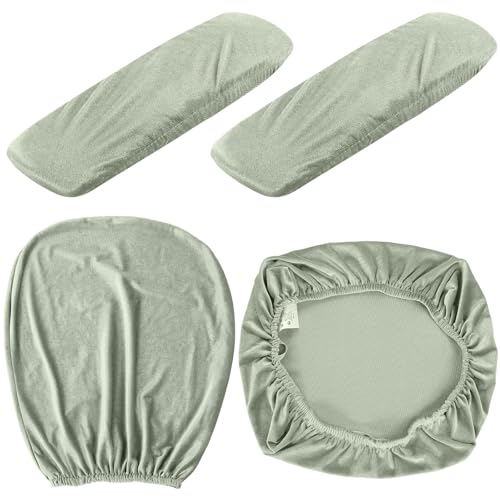 Tallew 4 Pcs Office Chair Covers Set Computer Universal Protective Stretchable Chair Seat Covers Desk Armrest Slipcovers Pads Office Cushion Backrest for Rotating(Bean Green) - color: Bean Green