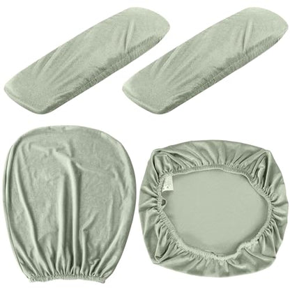 Tallew 4 Pcs Office Chair Covers Set Computer Universal Protective Stretchable Chair Seat Covers Desk Armrest Slipcovers Pads Office Cushion Backrest for Rotating(Bean Green) - color: Bean Green