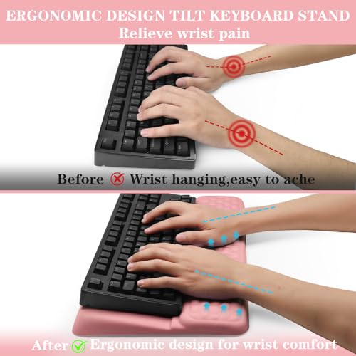 Computer Keyboard Stand Pad with Wrist Rest, Ergonomic Comfy Tilted Keyboard Stand Riser Holder Pad for Office Home (Pink) - color: Pink