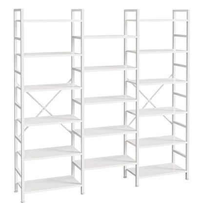 SUPERJARE Triple Bookshelf, Bookcase with 17 Open Display Shelves, Wide Book Shelf Book Case for Home & Office, 6 Tier, White - color: White, size: 6 Tier