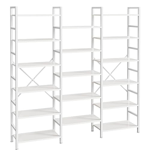 SUPERJARE Triple Bookshelf, Bookcase with 17 Open Display Shelves, Wide Book Shelf Book Case for Home & Office, 6 Tier, White - color: White, size: 6 Tier