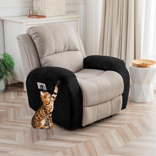 100% Waterproof Armrest Covers for Recliner Sofa, 2 Pieces Stretch Recliner Armrest Slipcovers Washable Couch Arm Covers for Recliners for Pets, Dogs, Kids (Black, Armrest Covers) - color: Black, size: 30"-35" Armrest
