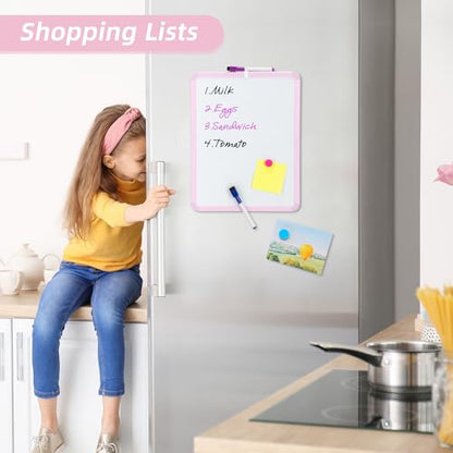 VUSIGN Small White Board Dry Erase, 14'' x 11'' Magnetic Dry Erase Board, Mini Whiteboard with Markers for Students, Fridge, Wall, Locker, Pink - color: G-pink 1 Pack