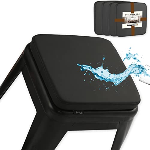 BUYUE Enhanced Anti-Slip Magnetic Bar Stool Cushions Set of 4, Luxury PU Leather Waterproof Small Seat Cushions for Café Bistro Stackable Metal Stools (Square, Black, 4) - color: Black, style: Square-4 Pcs