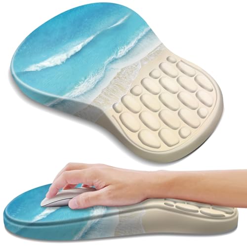 YIWEI Ergonomic Mouse Pad with Wrist Rest - Comfortable Office Mousepad with Memory Foam Wrist Support for Carpal Tunnel Relief, Mouse Pads with Non-Slip Base for Gaming and Home (Beach-1) - color: Beach-1