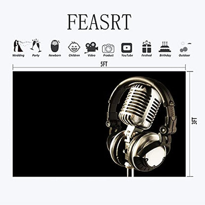 5x3ft Headphones Backdrop Headset Photography Background for Birthday Party Decor Banner Photo Booth Studio Props BJAY10 - size: 5x3FT