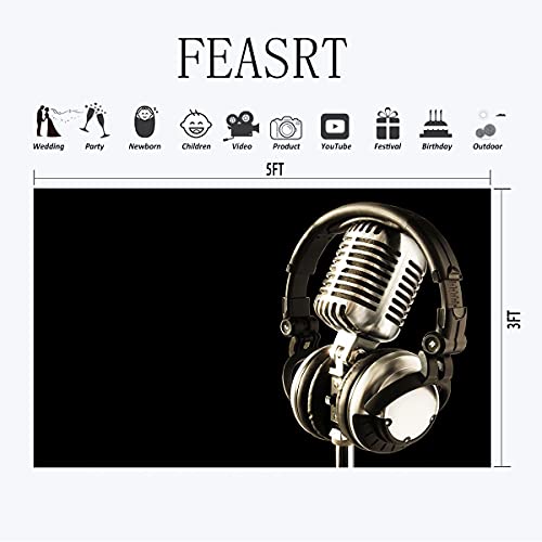 5x3ft Headphones Backdrop Headset Photography Background for Birthday Party Decor Banner Photo Booth Studio Props BJAY10 - size: 5x3FT