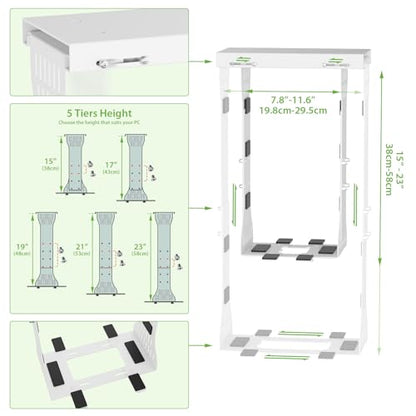 KEEGH Heavy Duty Under Desk PC Mount Adjustable Under Desk Computer Mount Supports Up to 90 lbs PC Mount with Secure Locking for Standing Desk, White - color: White