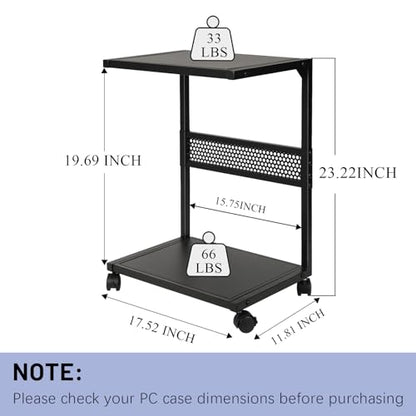 Bfttlity PC Stand Computer Tower Stand 2-Tier Metal CPU Holder with Locking Caster Wheels Suitable for Most PC (S, Black) - size: Small-Black