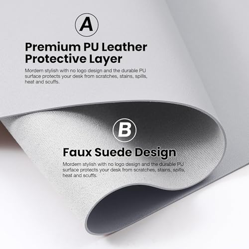 ALOANES Extra Large PU Leather Mouse Pad, Waterproof Desk Pad with Non-Slip Rubber Base, Smooth Gliding Surface for Office & Home, 40"x90" Large Desktop Mat, Light Grey - color: Light Grey