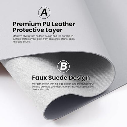 ALOANES Extra Large PU Leather Mouse Pad, Waterproof Desk Pad with Non-Slip Rubber Base, Smooth Gliding Surface for Office & Home, 40"x90" Large Desktop Mat, Light Grey - color: Light Grey