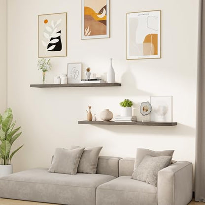 Vivelove Flat Edge Elm Wood Floating Shelf with Invisible Bracket 48”Grey - color: Grey, size: 48”,set of 1