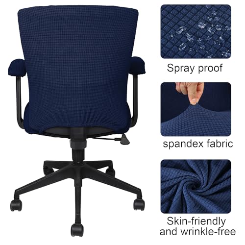 Tallew 4 Pcs Office Chair Covers Set Computer Universal Protective Stretchable Chair Seat Covers Desk Armrest Slipcovers Pads Office Cushion Backrest for Rotating (XL,Navy) - color: Navy Blue