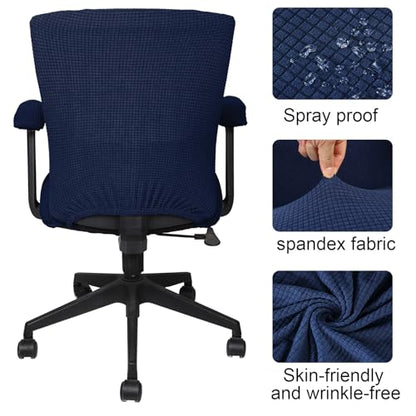 Tallew 4 Pcs Office Chair Covers Set Computer Universal Protective Stretchable Chair Seat Covers Desk Armrest Slipcovers Pads Office Cushion Backrest for Rotating (XL,Navy) - color: Navy Blue