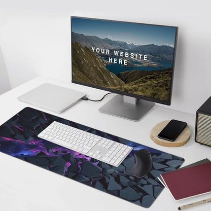 Extended Gaming Mouse Pad, Abstract Neon Design, Anti-Slip Rubber Base, Rectangular, 35.4 x 15.7 Inches - color: shattered rock