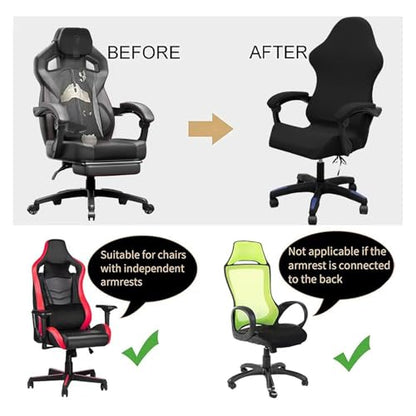 Gaming Chair Cover Set with Armrest Covers, Stretch Ruffled Slipcover for Racing Office Computer Reclining Chairs (Black) - color: Black