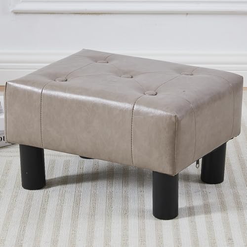 Small Foot Stool Ottoman, Faux Leather Footstool Ottoman Foot Rest for Couch, Rectangle Footstools and Ottomans Small for Living Room, Entryway and Bedroom (Gray) - color: Grey