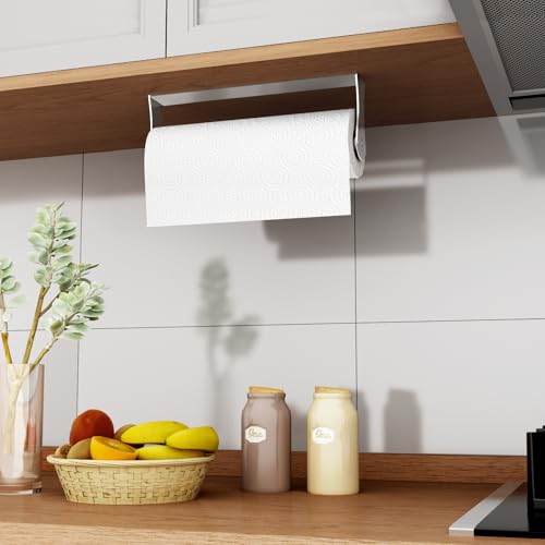 Paper Towel Holder Under Cabinet, Wall Mount Paper Towel Holder for Kitchen Bathroom, Stainless Steel, Adhesive or Screws, Silver - color: Silver
