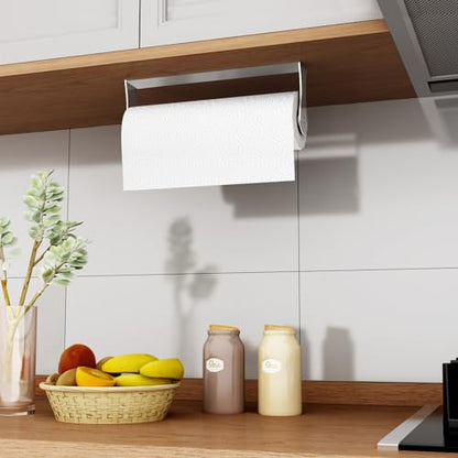 Paper Towel Holder Under Cabinet, Wall Mount Paper Towel Holder for Kitchen Bathroom, Stainless Steel, Adhesive or Screws, Silver - color: Silver