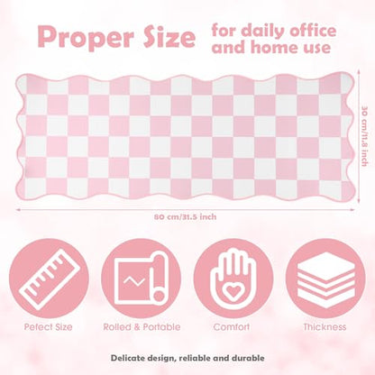 Copkim 1 Pcs Pink Scalloped Checkered Desk Mat 31.5 x 11.8 Inch Large Cute Mouse Pad Computer Mat Non Slip Waterproof Rubber Base with Border Stitching Soft Keyboard Pad for Home Office Gaming Makeup - color: Pink, style: Checkered