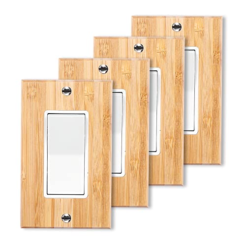 4PC Solid Wood Single Rocker Light Switch Plate 4.5" X 2.76" Bamboo Light Switch Cover Quality Raw Wooden Decorative Bedroom Kitchen Home Decor (Single Rocker) - color: 4PC-Single Rocker