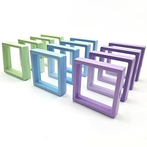 12PCS 3D Floating Frame Display Stand, Jewelry Box, Gift Box, Ornament Organizer, Small Travel Jewelry Box, PE Film Anti-Oxidation, Suspended Display Box Stackable (3.54*3.54，Type 7) - color: 3.54 * 3.54，type 7