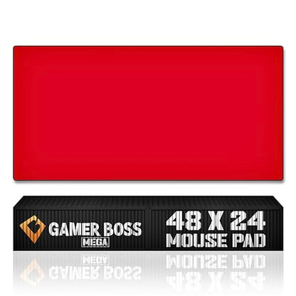 Gamer Boss - Gaming Mouse Pad - 48 x 24 Inches - 4mm Thick with Stitched Edges, Non-Slip Rubber Base, Premium Cloth Mousepad, Desk Mat for Laptop, Keyboard, Computer & PC (Mega, Red) - color: Red, size: 48" x 24"