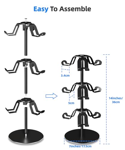 Aluminum Alloy Controller Holder 3 Layers,360 Degree Rotation Tier,Gaming Controller Stand for Xbox PS5 PS4 Switch,Headphone Stand,Headset Holder & Desk Mounts for 9 Packs Controller - color: BLACK-3 LAYERS