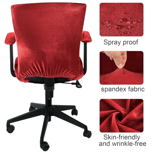 Tallew 4 Pcs Office Chair Covers Set Computer Universal Protective Stretchable Chair Seat Covers Desk Armrest Slipcovers Pads Office Cushion Backrest for Rotating(Claret) - color: Claret