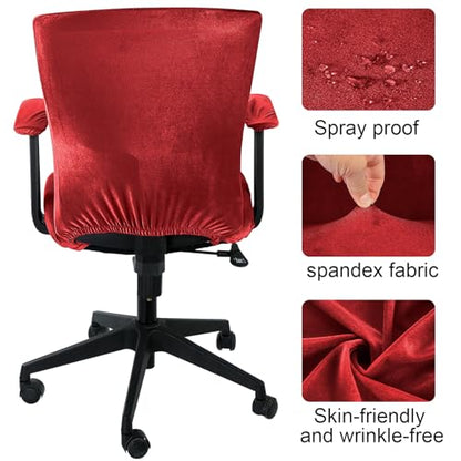 Tallew 4 Pcs Office Chair Covers Set Computer Universal Protective Stretchable Chair Seat Covers Desk Armrest Slipcovers Pads Office Cushion Backrest for Rotating(Claret) - color: Claret