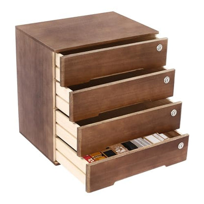 Wooden Desk Organizer with Drawers & Lock, Desktop Countertop Storage Cabinet Lockable Home Office Supplies File Tabletop Organizing Unit (4 Drawer - Retro Walnut) - style: 4 Drawer - Retro Walnut