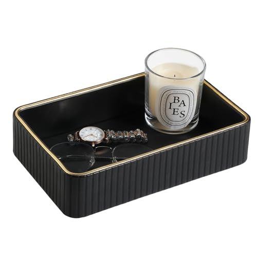 Desk Organizer Tray, PU Leather Nightstand Organizer Perfume Valet Tray for Men Women, Decorative Vanity Trays Trinket Dish Key Bowl for Entryway Bedside Table (Black, Small) - color: Black, Small