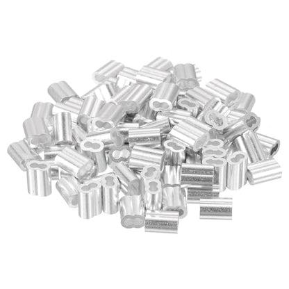 uxcell 100Pcs Aluminum Crimping Loop Sleeve for 3/32" Diameter Wire Rope, Double Ferrule Aluminum Wire Rope Sleeve for Cable Line End - size: 3/32"