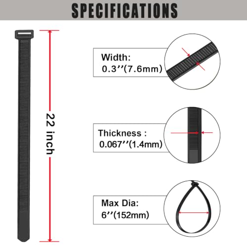 Cable Zip Ties, Heavy Duty Self Locking Zipties, 100 Pack Black 22 Inch 120LB, Nylon Cord Management,Plastic Wire Ties for Office,Home,Garden,Workshop(22"Black-120LB) - size: 22"Black-120LB