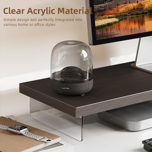 Dual Monitor Stand Riser, 40" Large Computer Monitor Stands for 2 Monitors, Wooden Desktop Organizer Shelf for Office Desk Computer, Laptop, TV, Monitor, Printer - color: Black Walnut, size: 40*10 Inch